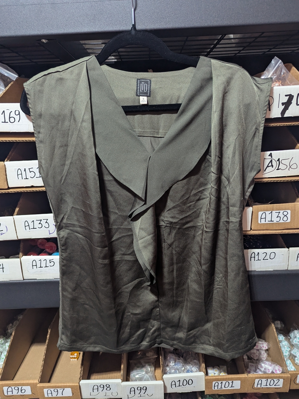 Olive Green Sleeveless Ruffle V-Neck Blouse S